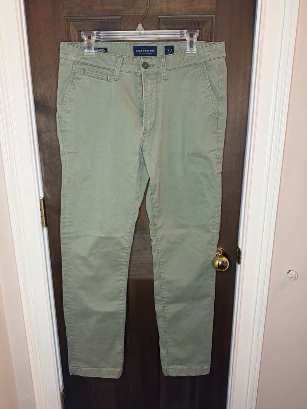Lucky Brand Athletic Chino Pants Mens 32 Olive Green Sage Slim Straight Stretch